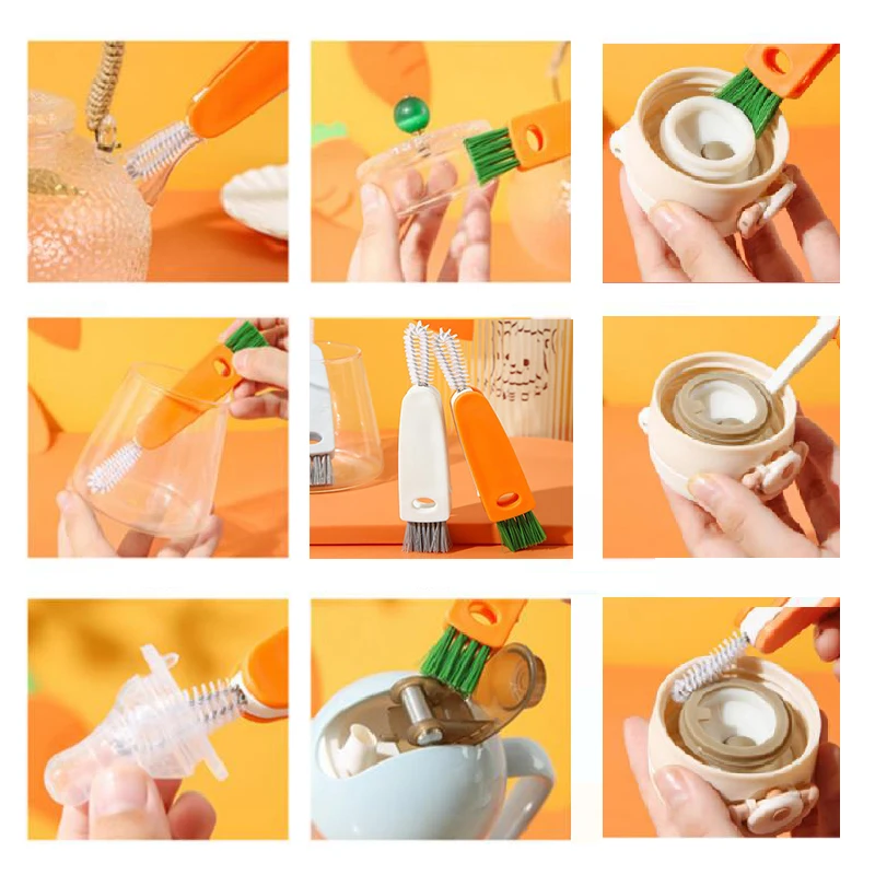 

3 In 1 Multifunction Handle Baby Tube Bottle Cleaning Brush For Nipple Milk Bottle Ring Groove Cup Cover Cleaner Kitchen Tools