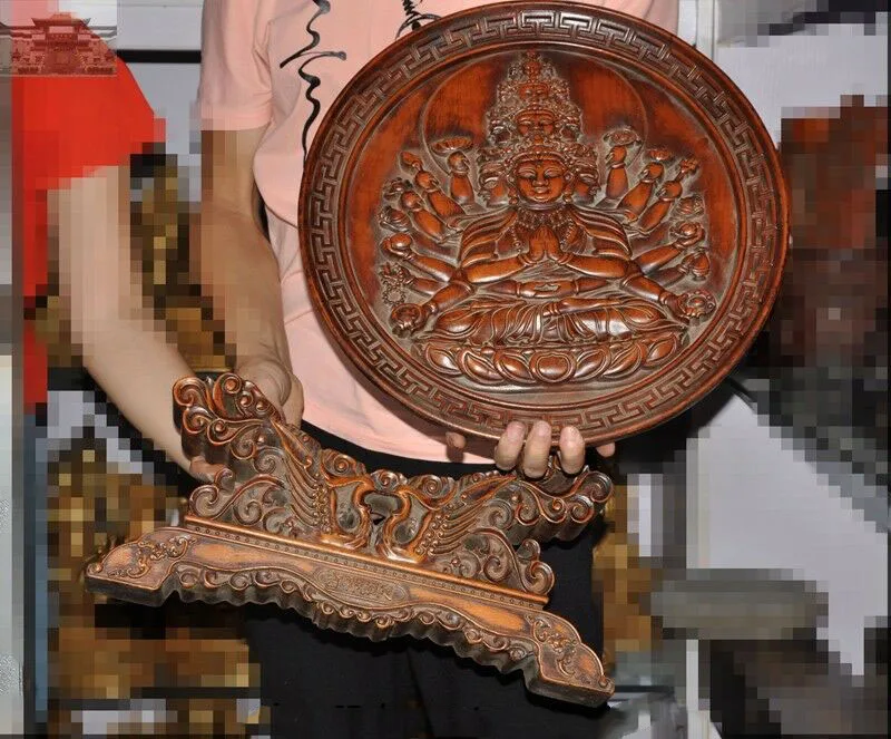 

wedding decoration Chinese Temple Boxwood Wood Carved Avalokitesvara Kwan-yin Statue Shrines screen