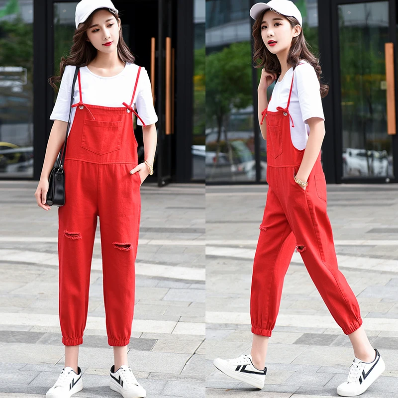 Женские джинсовые комбинезоны свободного покроя повседневные капри без