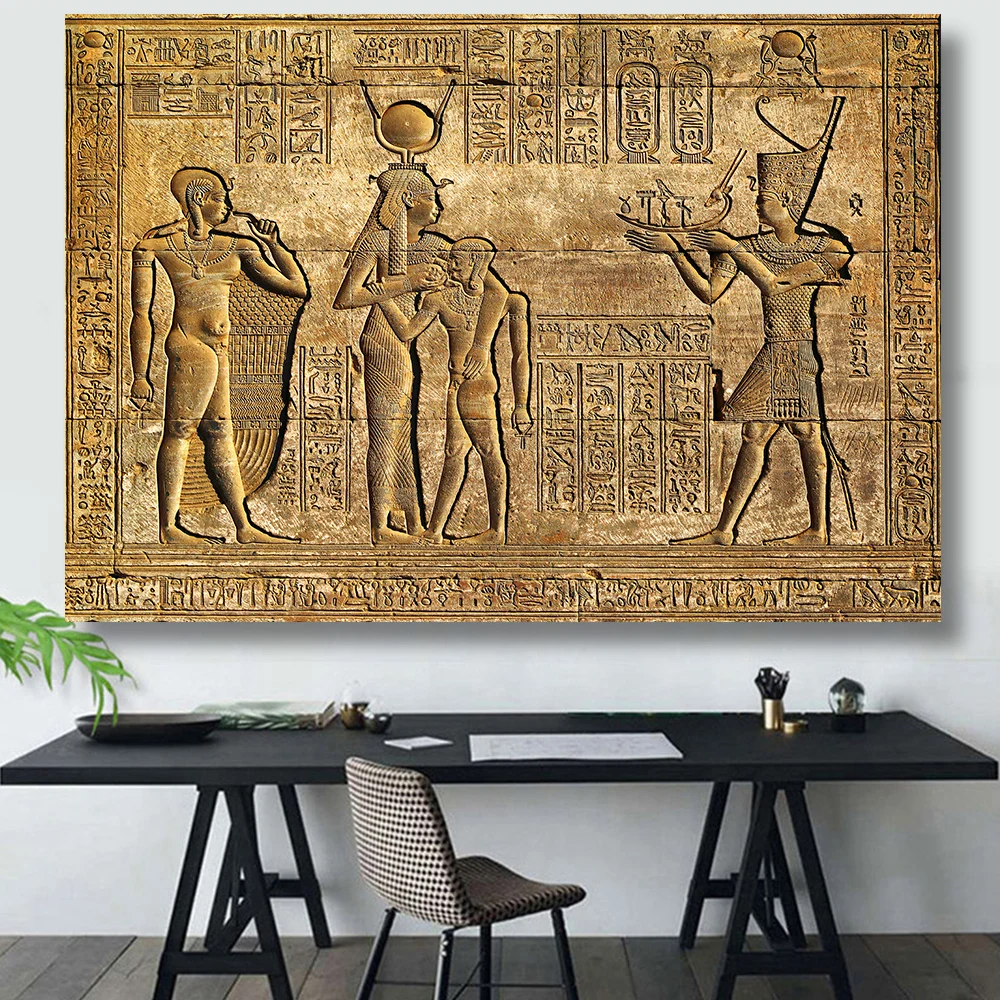 

Egyptian Hieroglyphs Fresco Canvas Painting Queen Hatshepsut Temple Stone Carving Pharaoh Poster Ancient Egypt Wall Mural Print