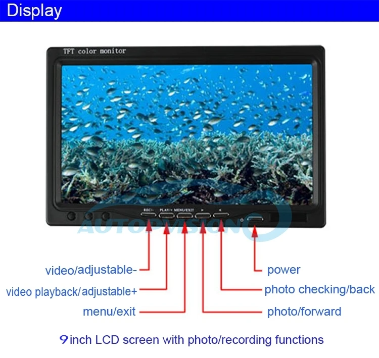 Продажа Рыболокатор высокого разрешения 9 дюймовый TFT цветной монитор 18 высокая мощность подводная рыболовная камера с поворотом на 360 градусов F08A