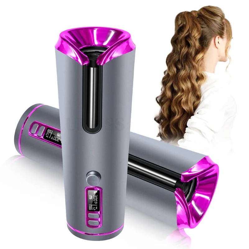 

A6HB Cordless Auto Hair Curler Rechargeable Wireless Curling Iron Curl Wand with 6 Temperature&11 Timer Settings Styling Tool