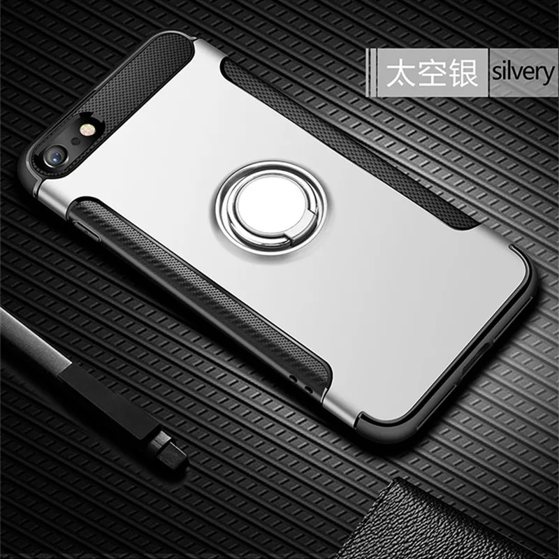 Серебристый Противоударный чехол для телефона для iPhone 11 Pro Max 7 6 6s 8 Plus X 5 5S se Xs Max XR силиконовый край твердая задняя крышка Подставка с магнитным кольцом - Цвет: Серебристый