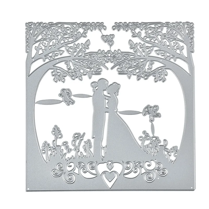 

YaMinSanNio Couple Love Dies Trees Metal Cutting Dies for Cards Making Scrapbooking Embossing Stencils for Die Valentine's Day