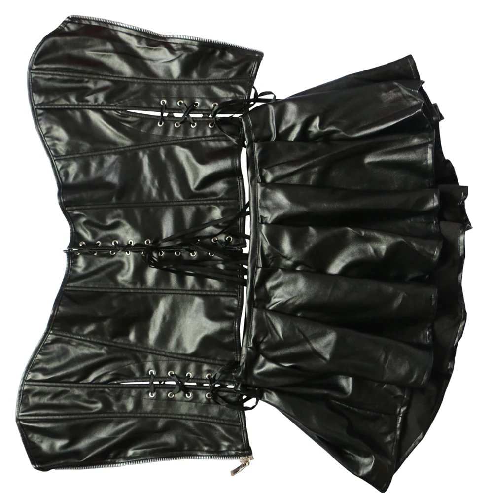 S-6XL Plus Size Gothic Faux Leather Corset Dress Zipper PU Steampunk Sexy Lace Up Overbust Burlesque Bustier | Женская одежда