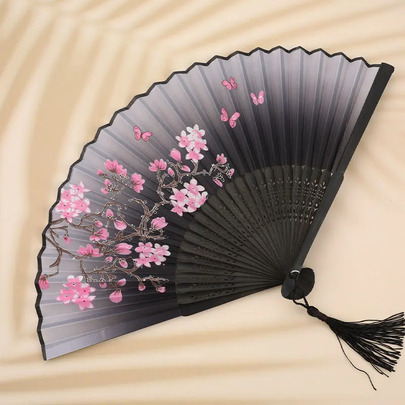 Chinese Japanese Folding Fan Wooden Shank Classical Dance High Quality Tassel Elegent Female | Дом и сад