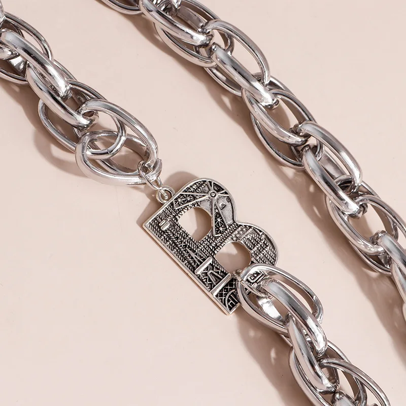

Punk Thick Twist Chain Necklace For Women Vintage Paris Tower Letter B Pendant Necklace Couple Jewelry Lover Anniversary Gifts