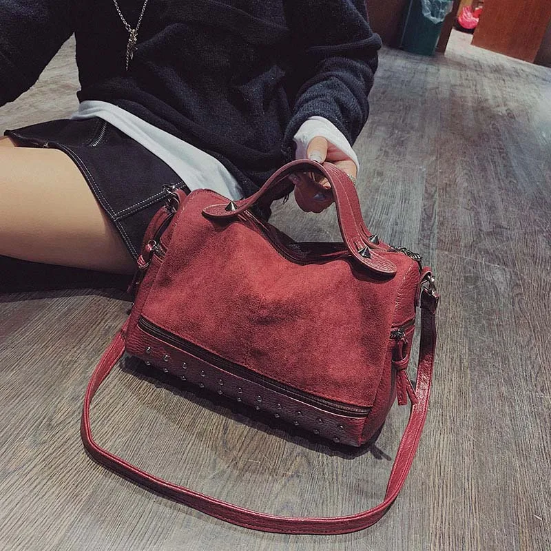 

Retro Rivet Matte PU Leather Handbag 2021 Fashion Women's Designer Shoulder Crossbody Bags Large Capacity Female Travel Hand Bag