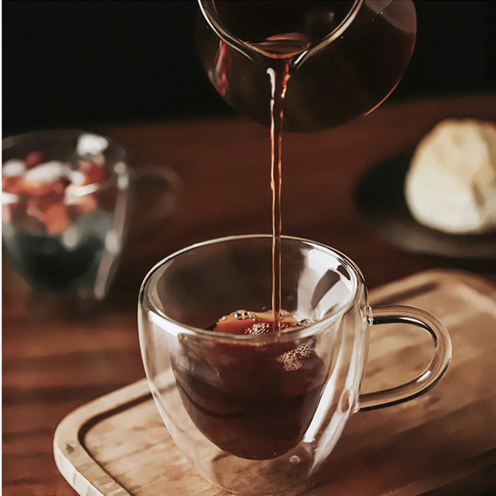 

2 pcs Coffee Mug Chinese Teacup Glass Milk Cup Drinkware Microwave and Dishwasher Safe Love Shape Coulp Cups