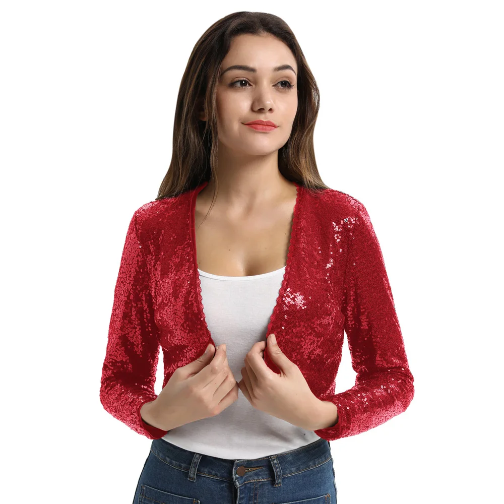 Belle Poque Модный женский кардиган блестящий расшитый блестками однотонный с