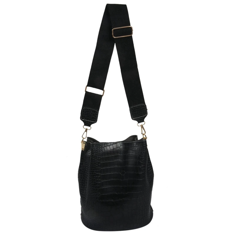 

NEW-2 Pcs Women Alligator Bucket Bags Crocodile Pattern Handbag Casual Crocodile Shoulder Messenger Bags Black & Green