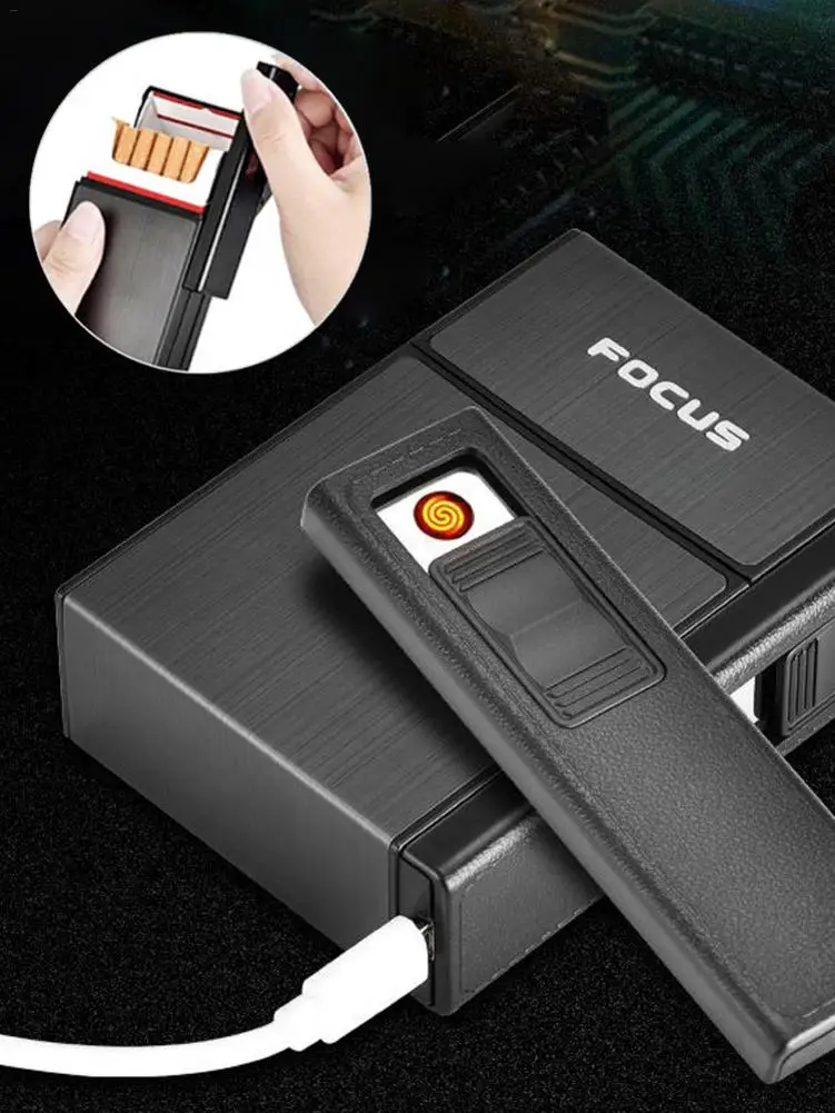 20-pack металлический чехол для сигарет USB Заряженная Электронная зажигалка креативная коробка для сигарет держатель для сигарет