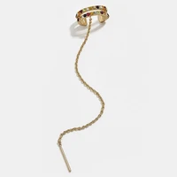 trendy long tassel chain earrings clips for women fashion c shaped rhinestone cz earcuff statement ear clip vintage jewelry