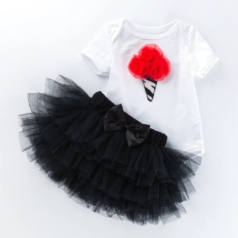 

Baby Girls Dress Set 0-2Y Girls Birthday Clothes Pretty Black Tulle Skirts 2Pcs Newborn Summer Set Photo Clothes