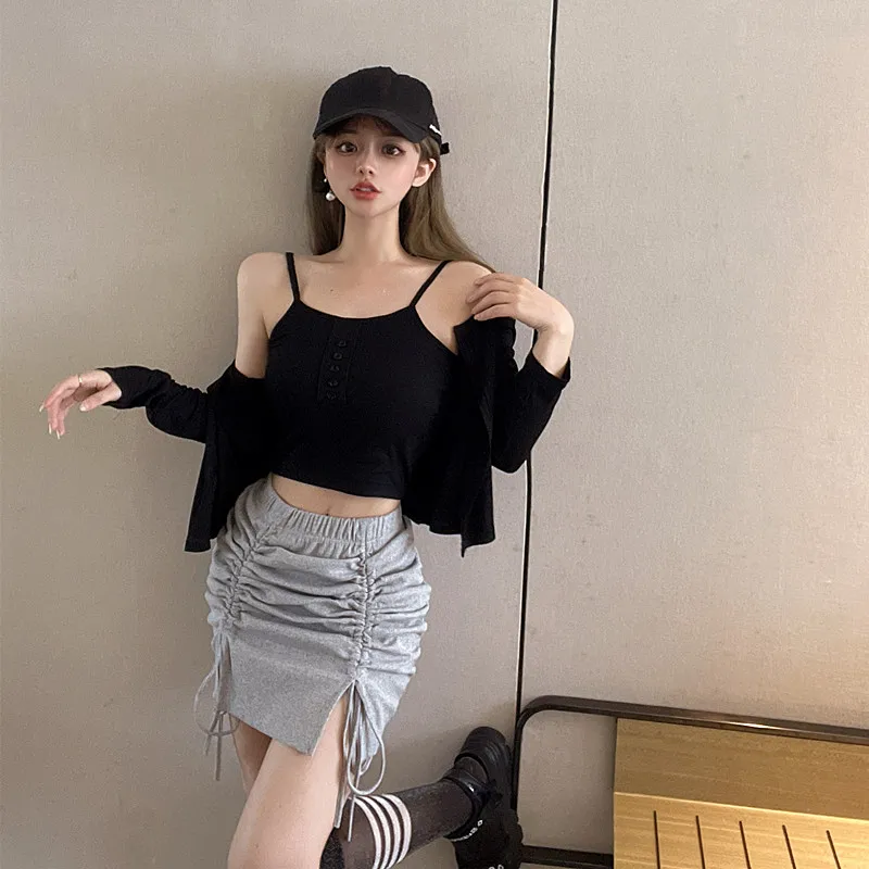 

Женская летняя одежда, новинка 2021, облегающая мини-юбка на бедрах, Корейская версия, соблазнительные короткие универсальные юбки со складка...