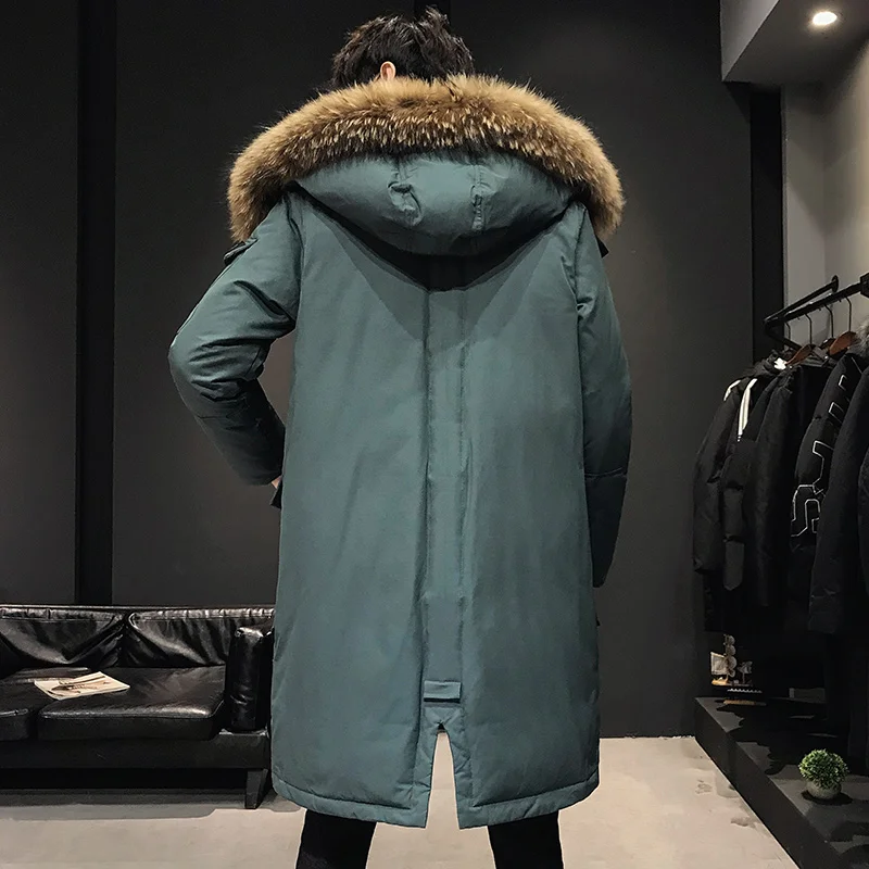 2021 New Winter Jacket Men's Thick High Quality Mid-Length Large Fur Collar Outdoor Youth Men Over The Knee Hooded Down Jacket