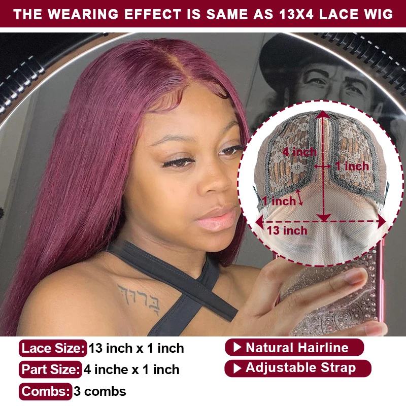 

Brazilian Burgundy Colored Lace Front Wig Straight Hair 13*1 Lace Front Human Hair Wigs 99J Pre Plucked Remy Human Hair Pinshair