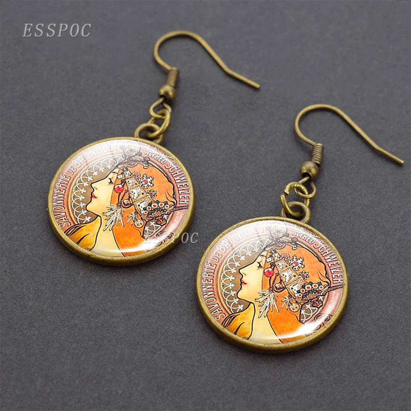 Women Alphonse Mucha's Savonnerie Art Earrings Nouveau Dangle Earring Fashion Cute Student Gift |