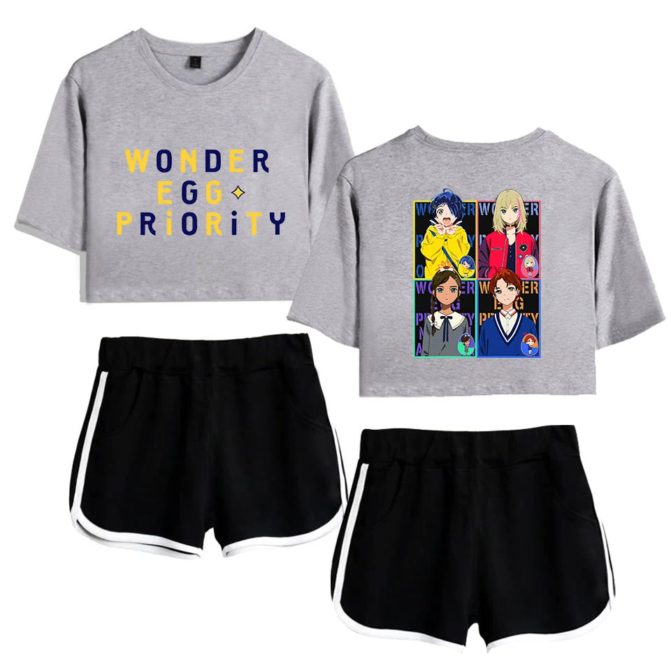 

Wonder Egg Priority Shorts Suit Feminino Ladies Sportswear Two-Piece Ladies Short top + Shorts Casual Girl Sexy Suit Clothes