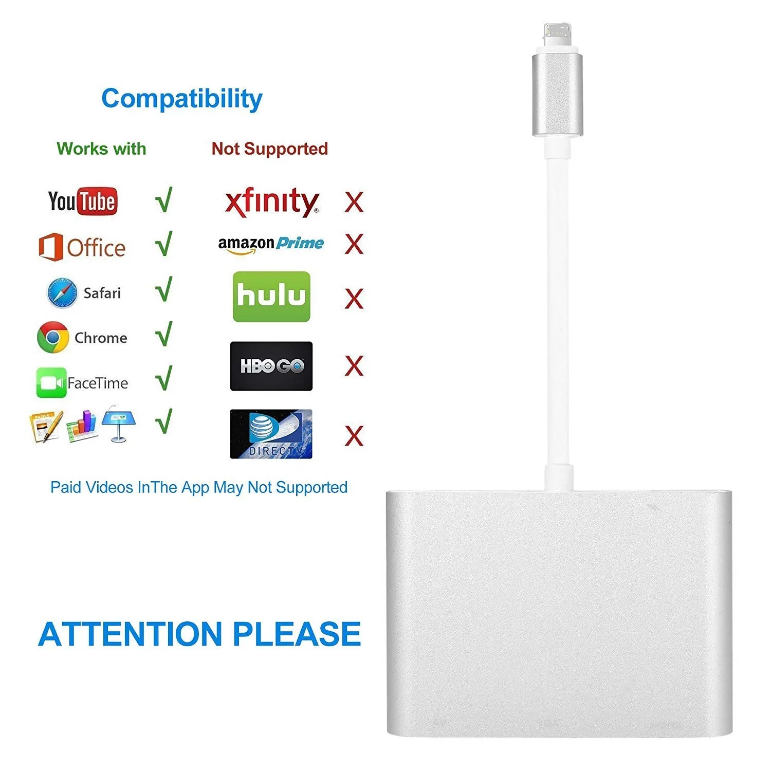 4 In1 Digital Audio Video HDTV Converter for IPhone To HDMI VGA AV Adapter Xs X XR 8 7 6plus IPad Air/mini/pro | Электроника