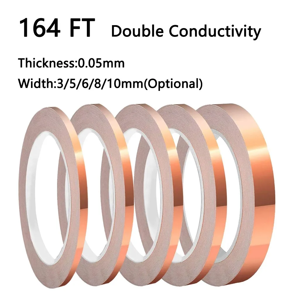 

164FT Double Conductive CopperFoil Tape EMI ShieldingConductiveTape Multipurpose 50m Long Single-sided Thermal Insulation Tape