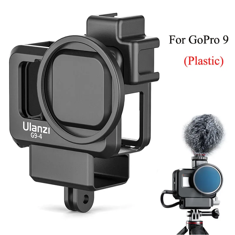 

For GoPro Hero Black 9 Cage Plastic Frame Case Protective Housing Cold Shoe Mount 52mm Filter Adapter Ring for Gopro 9 Accessory