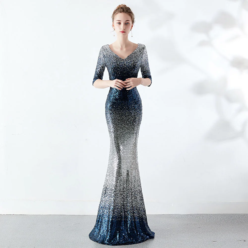 

Gradient Sequin Evening Dress Zipper Evening Dress Sexy V Neck Backless Robe De Soiree Mermaid Party Gown Party Formal Dress