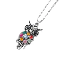 3pcs colorful crystal owl pendant necklaces 24inches zinc alloy fashion jewelry n1598 tibetan silver