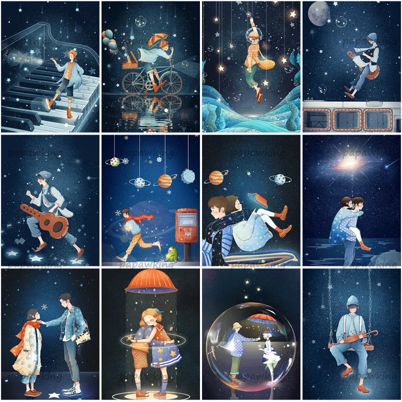 

Music Starry Sky Diamond Painting Abstract Illustration Cartoon Full Drill Embroidery Cross Stitch Kit Home Decor Handmade Gifts