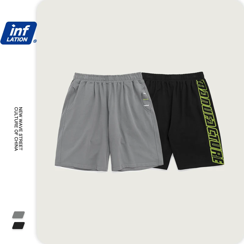 

INFLATION 2020 Summer Collection Elastic Waist Loose Men Shorts Cotton Letter Print Casual Men Shorts Harem Pants 3035S20
