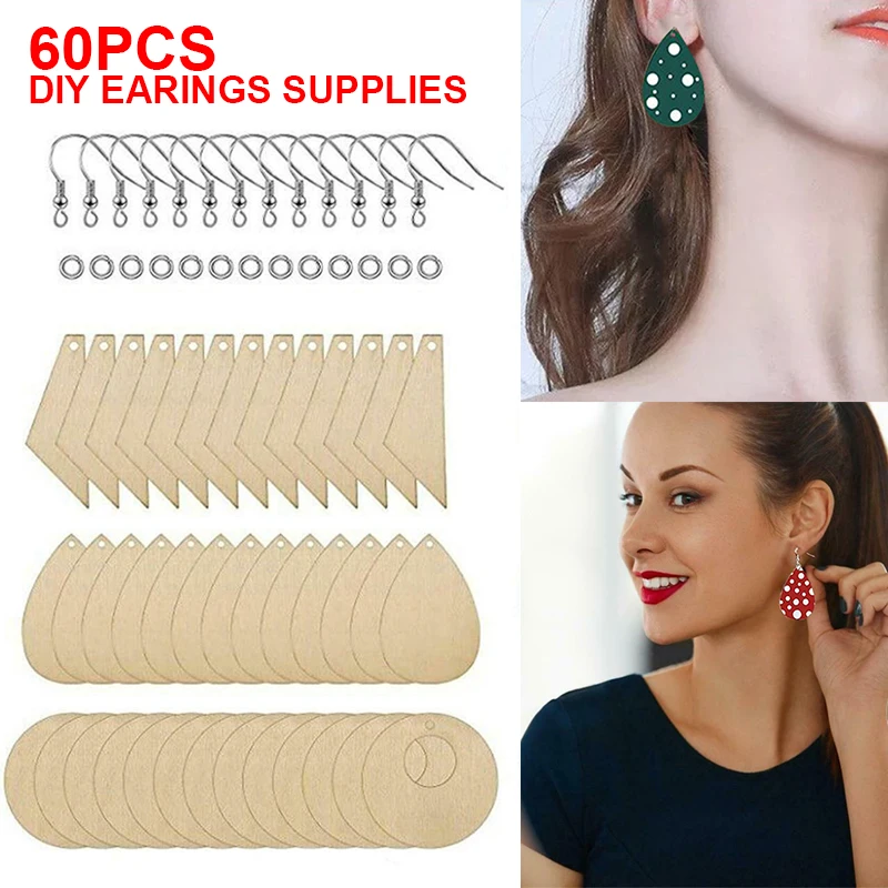 60 шт. висячие серьги деревянные подвеска с металлическим крючком кольца сделай