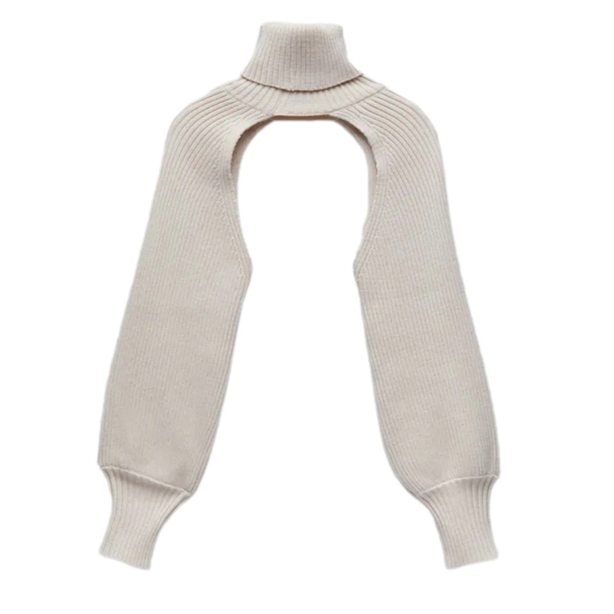 

Female Sweater Solid Color High Collar Long Puff Sleeve Knitwear Pullover for Women super short crop tops matched with clothing