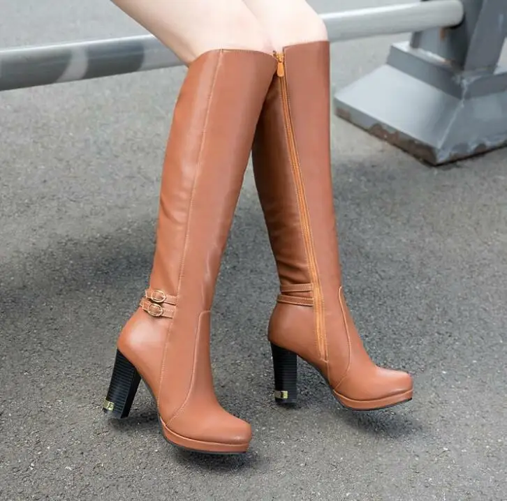 

Модные женские сапоги до колена на высоком каблуке с боковой молнией зимняя повседневная обувь
