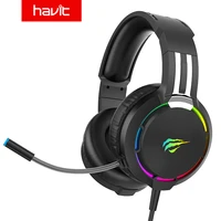 havit gamer headset with microphone professinal hd microphone surround super base rgb backlight pc wired gaming headphones