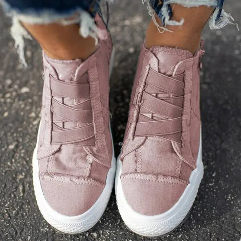 

2020 Spring Women's Flats Canvas Shoes Women Students Zipper Sneakers Ladies Casual Comfort Walking Shoes Female Plus Size 35-43