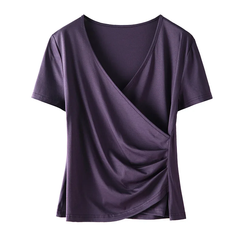 

SISHION Solid Color Purple Blue White Cotton T Shirt VD2104 Short Sleeve Cross Vintage T Shirt Elegant Ladies Tops Blouses