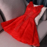 simple red homecoming dresses sleevelss v neck vestidos gown appliques lace beads foemal occasion short robe de soiree
