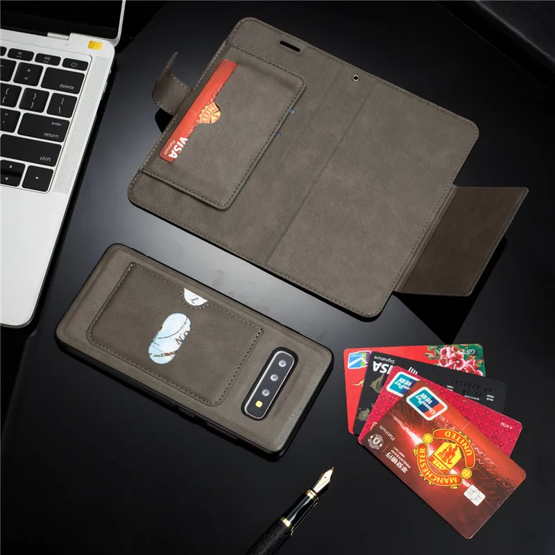 gray Роскошный кожаный чехол для телефона для samsung Galaxy A50 S8 S9 S10 плюс S7 край J3 J5 J7 A5 J2 Pro J4 J6 J8 A7 чехол Крышка - Цвет: gray