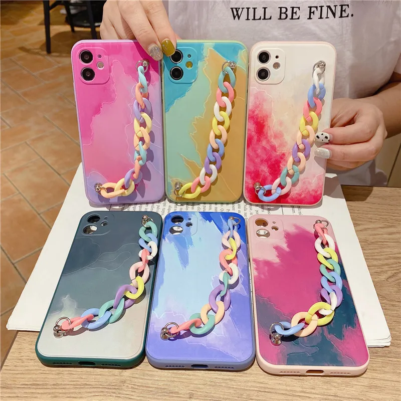 

Silicone Relief Watercolor Case For Apple iPhone 12 11 Pro Max X XR XS Max 7 8 Plus SE 2020 Colorful Rainbow Bracelet Cover Case