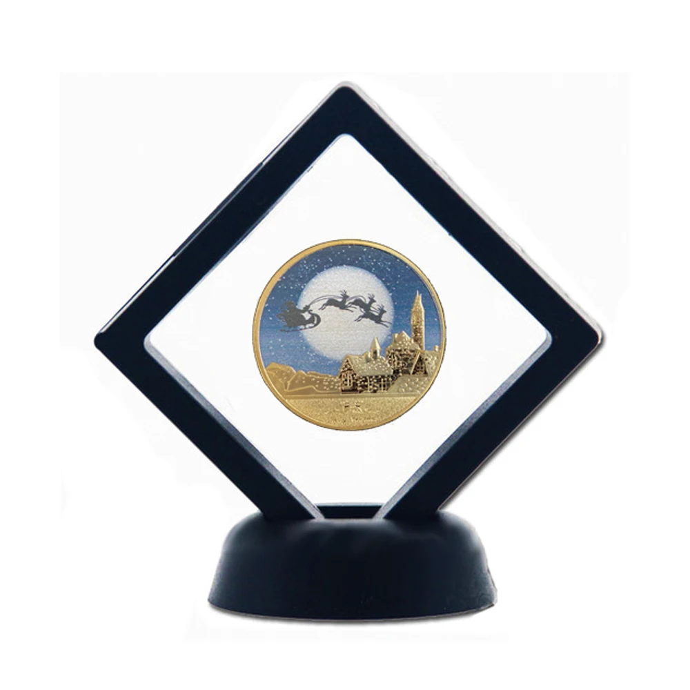 

Merry Christmas Snowman Deer Gold Commemorative 1.57"*0.12" Coin Collectibles W/ Plastic Frame