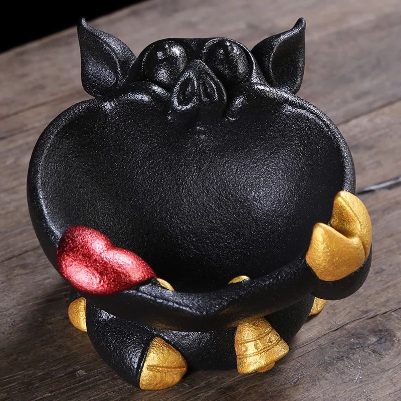 Забавный черный большой рот Свинья керамическая Персонализированная пепельница