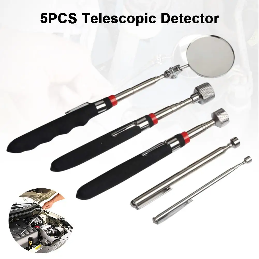

5PCS Universal Magnetic Pick-up Tool Telescoping Grabber 360 Swivel Inspection Mirror With LED Light For Extra Viewing Pickup