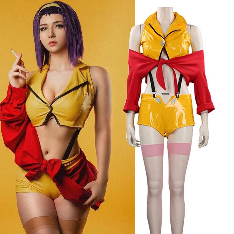 Anime Cowboy Bebop  Faye Valentine Cosplay Women Lady Sexy Yellow Bodysuit Outfit Halloween Costume