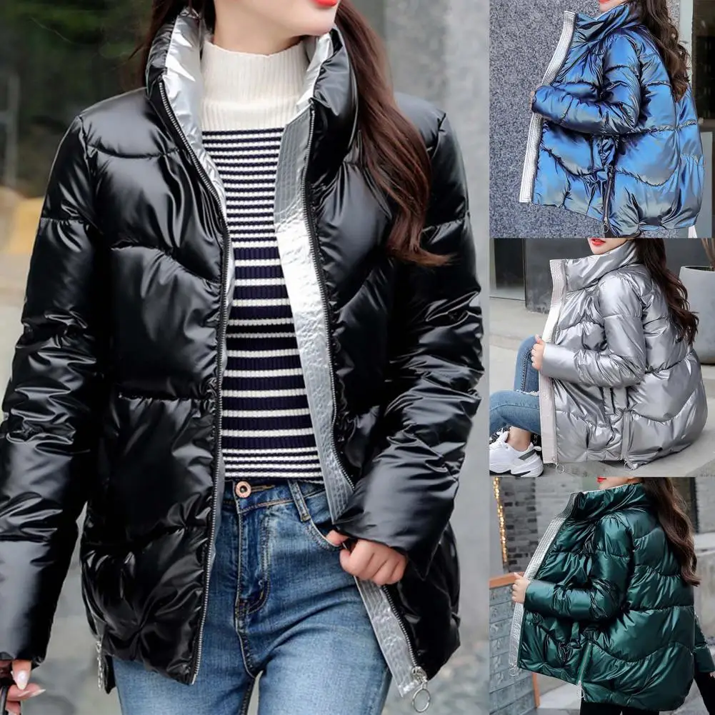 Chic Winter Jacket Long Sleeve Skin-Touch Winter Women Stand Collar Puffer Jacket  Cotton Coat    Women Coat