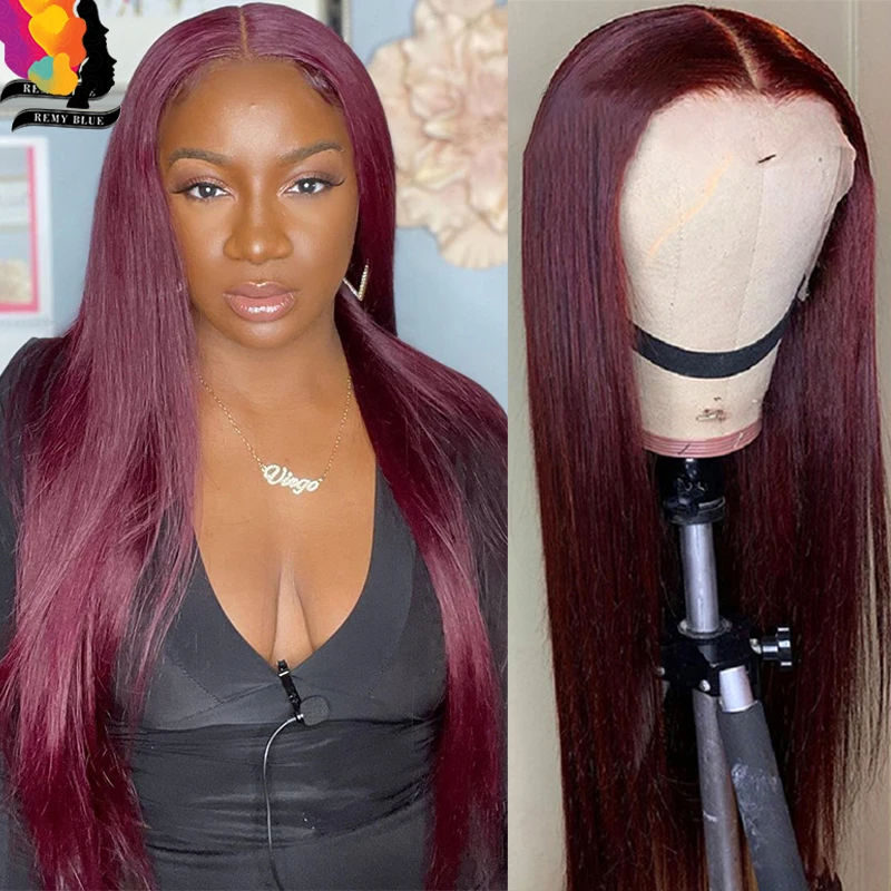 

Burgundy Lace Front Wigs Human Hair 99J Human Hair Wig 180% Pre Plucked Remyblue Straight Brazilian Red Colored Lace Front Wigs