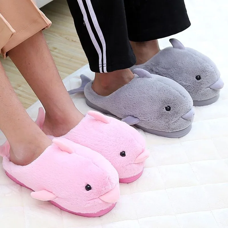Тапки с дельфином женские домашние меховые плюшевые тапки для женщин