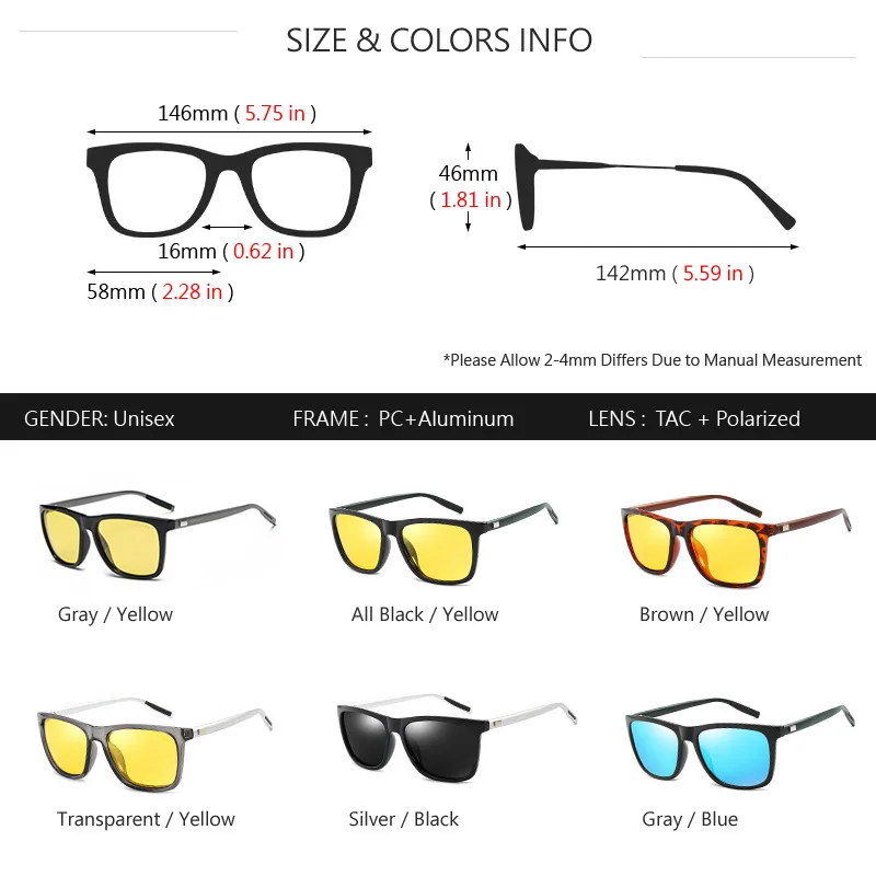 Очки ночного видения AOWEAR мужские алюминиевые желтые линзы Поляризованные