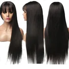 Парик из натуральных волос, прямой малазийский прямой парик с челкой, натуральный цвет, для женщин, безклеевые парики