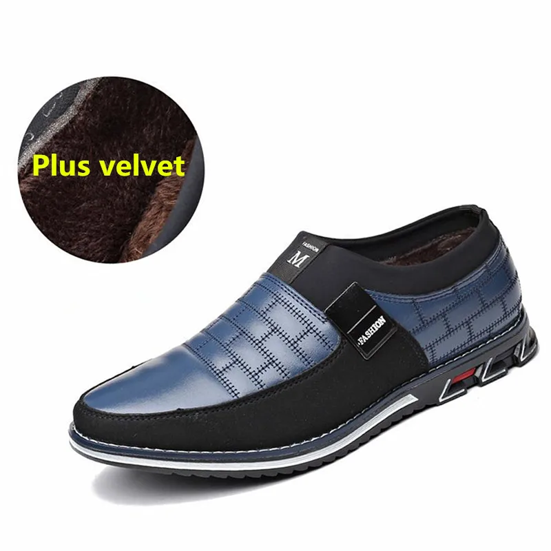 Blue(Plus Velvet) Большие размеры 38-46; Новинка года; мужская повседневная обувь из натуральной кожи; Брендовые мужские лоферы; мокасины; дышащая обувь для вождения без застежки; Цвет Черный - Цвет: Blue(Plus Velvet)