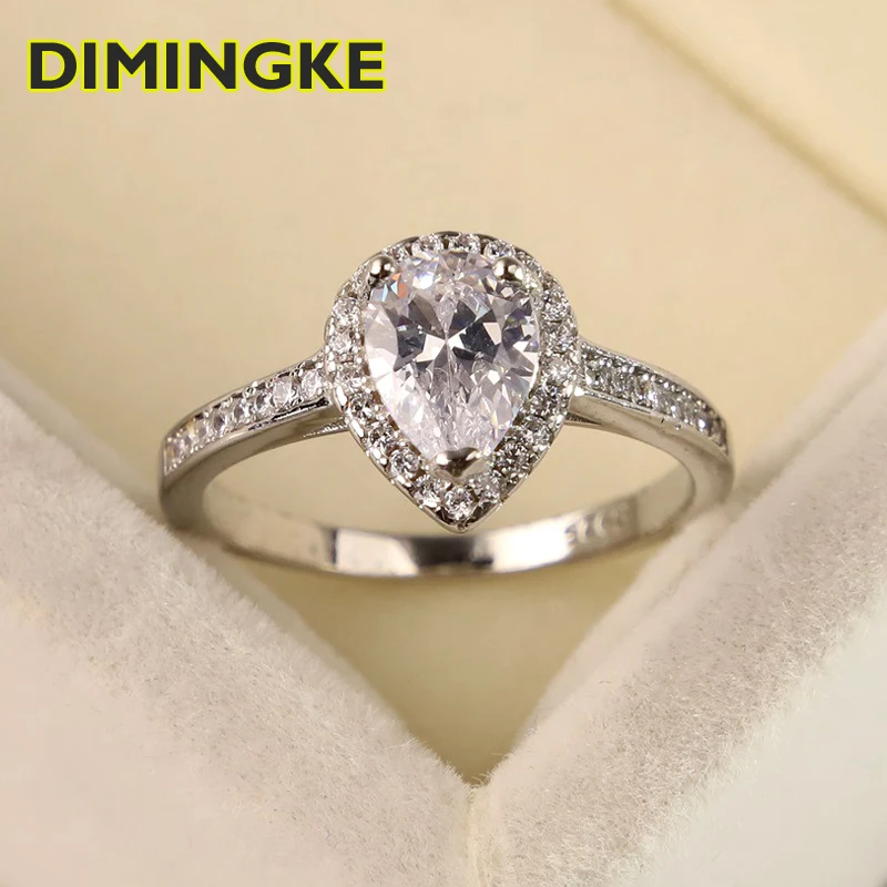 

IMINGKE 5*7MM Water Drop High Carbon Diamond Woman Ring 100%-S925 Sterling Silver Jewelry Party Lover Gift
